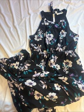 Ricki's Black Floral Maxi Dress with White, Purple & Teal Flowers